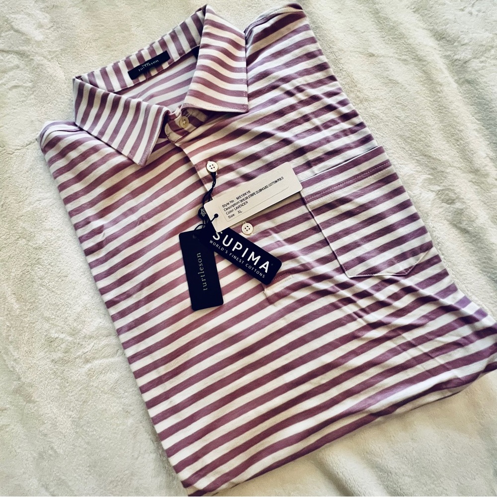 TURTLESON MEN'S SZ EXTRA LARGE GOLF TAYLOR POLO LAVENDER STRIPE